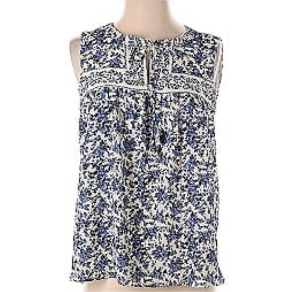 Tabitha Webb Blue Floral Flowy Sleeveless Top Blouse,